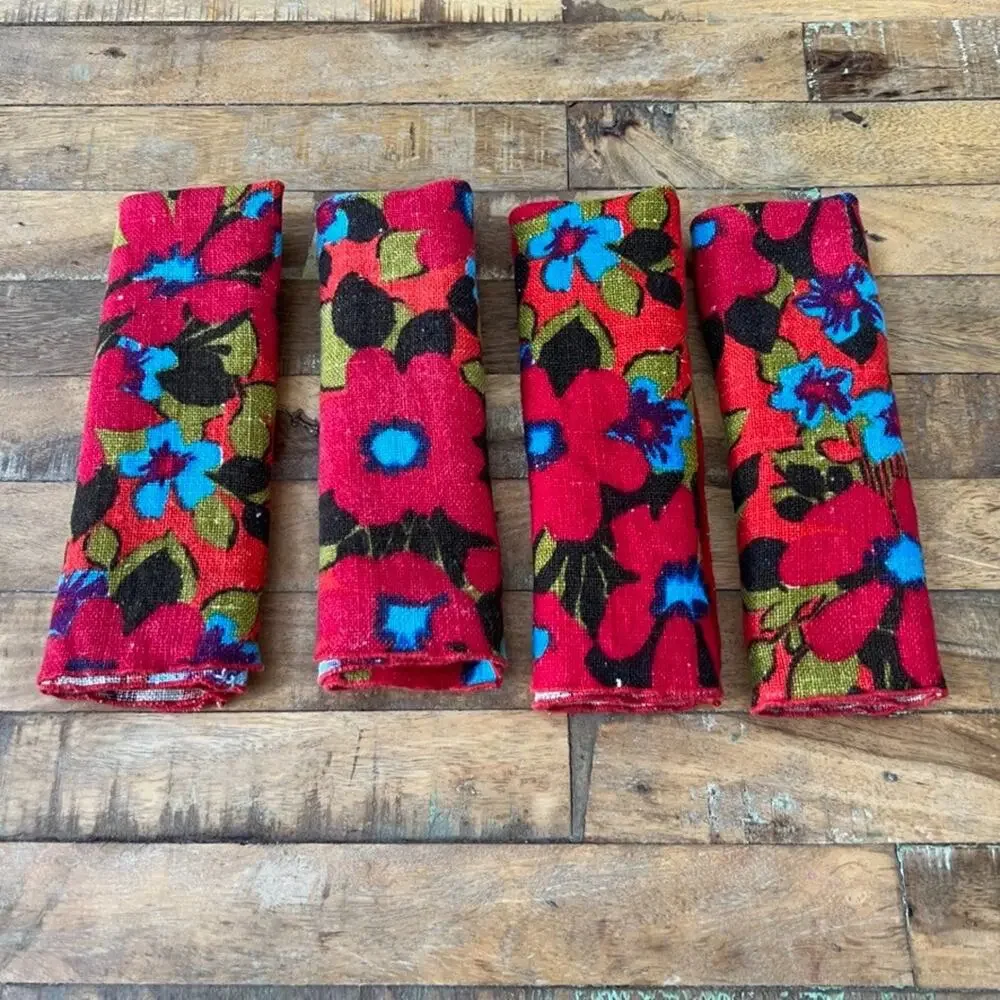 Woven Linen Napkins Towels Floral Multicolor Set of 4 (17